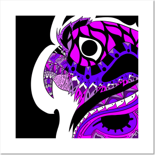 purple parrot ecopop guacamaya bird in mexican pattern art Posters and Art